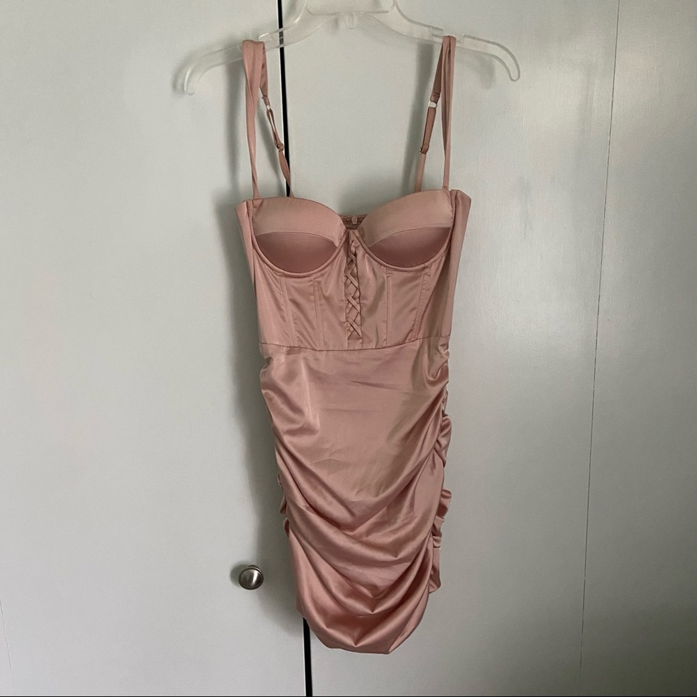 SOLD! Oh Polly Ruched Corset Satin Mini Dress - Picture 4 of 6